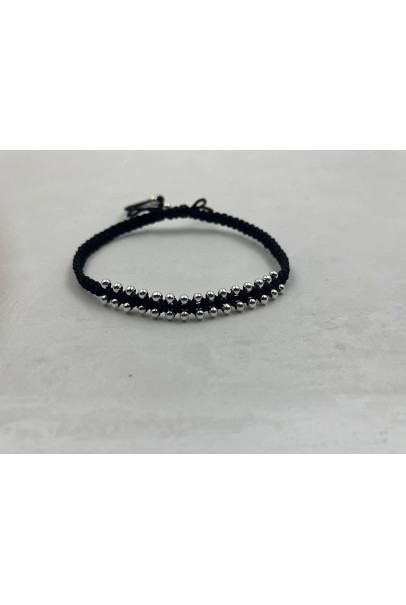 Black cotton thread silver tone bearded Bracelet